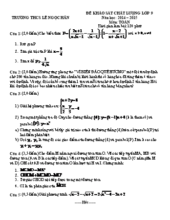 Đề khảo sát chất lượng học kì II môn Toán 9 - Năm học 2014-2015 - Trường THCS Lê Ngọc Hân