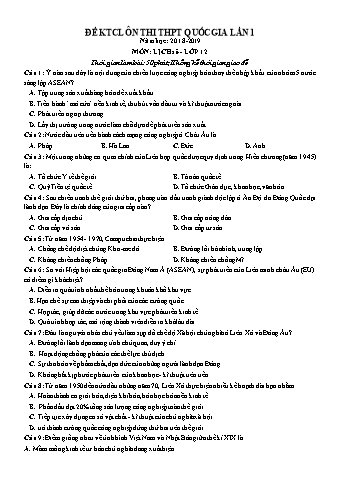 Đề khảo sát chất lượng ôn thi THPT Quốc gia lần 1 môn Lịch sử Lớp 12 - Năm học 2018-2019 (Có lời giải)