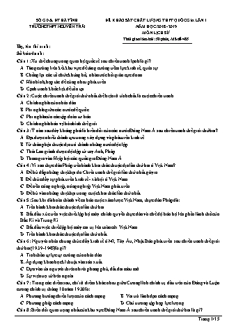 Đề khảo sát chất lượng THPT Quốc gia lần 1 môn Lịch sử Lớp 12 - Năm học 2018-2019 - Trường THPT Nguyễn Trãi (Có lời giải)