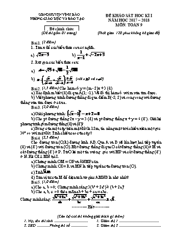 Đề khảo sát học kì I môn Toán 9 - Năm học 2017-2018 (Có đáp án và biểu điểm)