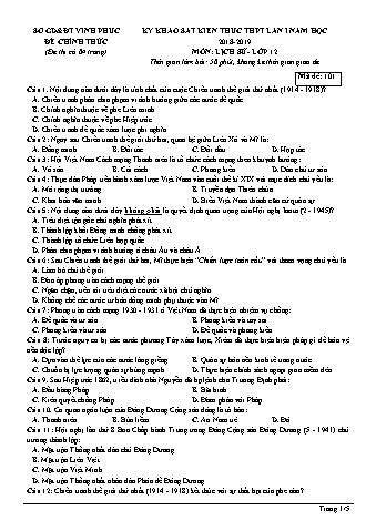 Đề khảo sát kiến thức THPT lần I môn Lịch sử Lớp 12 - Năm học 2018-2019 (Có lời giải)