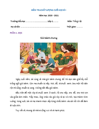 Đề kiểm tra chất lượng cuối học kì 1 Tiếng Việt Lớp 1 Sách Kết nối tri thức với cuộc sống - Đề 3 - Năm học 2020-2021