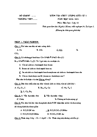 Đề kiểm tra chất lượng giữa học kì 2 Hóa học Lớp 10 - Năm học 2020-2021