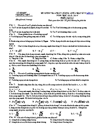 Đề kiểm tra chất lượng giữa học kì 2 Vật lí Lớp 12 - Năm học 2018-2019