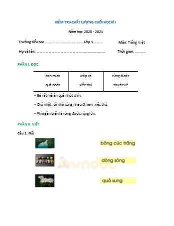 Đề kiểm tra chất lượng học kì 1 Tiếng Việt Lớp 1 Sách Cánh diều - Đề 5 - Năm học 2020-2021