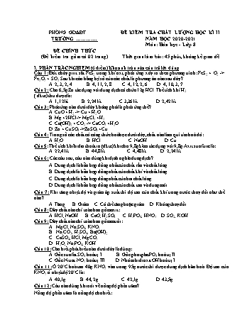 Đề kiểm tra chất lượng học kì II môn Hóa học Lớp 8 - Năm học 2020-2021 - Đề 3