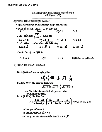 Đề kiểm tra Chương I môn Đại số Lớp 9 - Trường THPT Khương Đình (Có đáp án và biểu điểm)