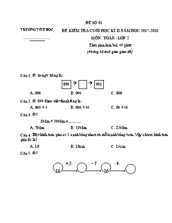 Đề kiểm tra cuối học kì II môn Toán Lớp 2 - Năm học 2017-2018