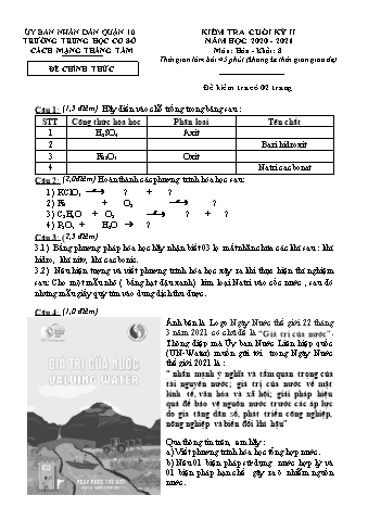 Đề kiểm tra cuối kỳ II môn Hóa Khối 8 - Năm học 2020-2021