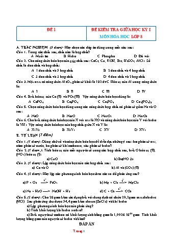 Đề kiểm tra giữa học kì 1 Hóa học Lớp 8 (Có hướng dẫn chấm)
