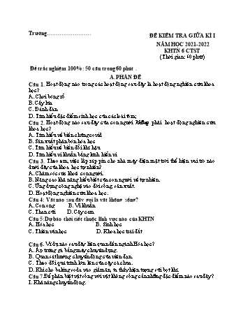 Đề kiểm tra giữa học kì 1 Khoa học tự nhiên Lớp 6 Sách Chân trời sáng tạo - Năm học 2021-2022 (Có đáp án)