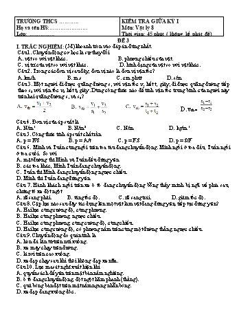 Đề kiểm tra giữa học kì 1 Vật lí Lớp 8 (Có đáp án)