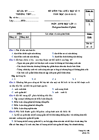 Đề kiểm tra giữa học kì 2 Sinh học Lớp 12 - Năm học 2018-2019 (Có đáp án)