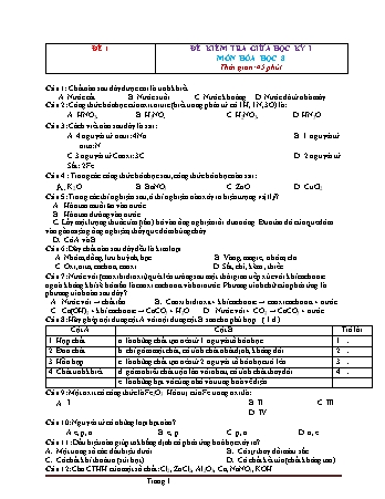 Đề kiểm tra giữa học kỳ I môn Hóa học 8 (Có đáp án và biểu điểm)