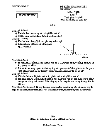 Đề kiểm tra học kì 1 Vật lí Lớp 7 - Đề 3