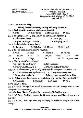 Đề kiểm tra học kì I môn Sinh học Lớp 7 - Năm học 2021-2022 - Đề 2 (Có đáp án và biểu điểm)