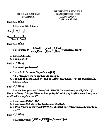 Đề kiểm tra học kì I môn Toán 9 - Năm học 2016-2017 - Sở GD và ĐT Nam Định
