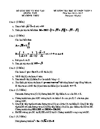 Đề kiểm tra học kì I môn Toán 9 - Năm học 2016-2017 - Sở GD và ĐT Quảng Nam