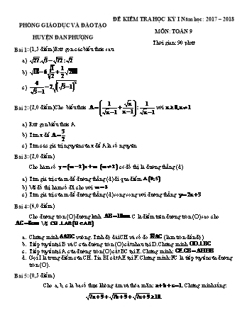 Đề kiểm tra học kì I môn Toán 9 - Năm học 2017-2018