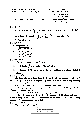 Đề kiểm tra học kì I môn Toán Lớp 9 - Năm học 2017-2018 - Đề số 3 (Có đáp án)