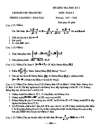Đề kiểm tra học kỳ I môn Toán 9 - Năm học 2017-2018