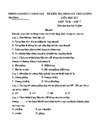 Đề kiểm tra khảo sát chất lượng giữa học kì 1 Vật lí Lớp 7 - Đề 9+10 (Có hướng dẫn chấm)