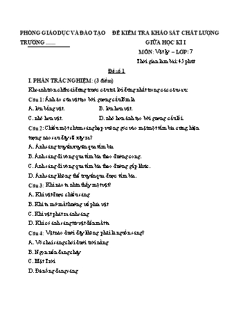 Đề kiểm tra khảo sát chất lượng giữa học kì 1 Vật lí Lớp 7 - Đề 1+2 (Có hướng dẫn chấm)