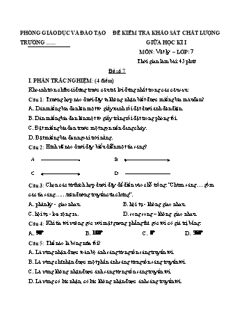 Đề kiểm tra khảo sát chất lượng giữa học kì 1 Vật lí Lớp 7 - Đề 7+8 (Có hướng dẫn chấm)