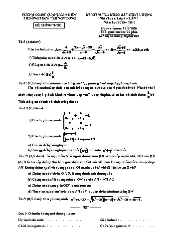 Đề kiểm tra khảo sát chất lượng lần I môn Toán Lớp 9 - Năm học 2015-2016 (Kèm hướng dẫn chấm)
