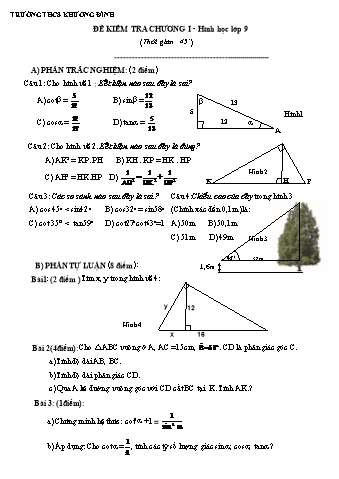 Đề kiểm tra môn Hình học Lớp 9 - Chương I - Trường THPT Khương Đình (Có đáp án và biểu điểm)