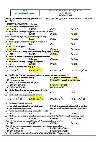 Đề kiểm tra thử giữa học kì 2 Hóa học Lớp 11 (Có hướng dẫn chấm)