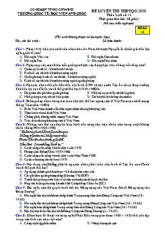 Đề luyện thi THPT Quốc gia 2020 môn Lịch sử 12 - Đề số 10 (Có đáp án)