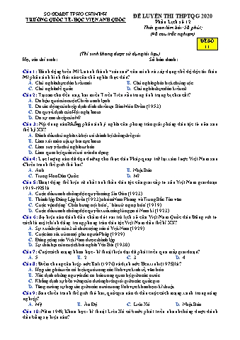 Đề luyện thi THPT Quốc gia 2020 môn Lịch sử 12 - Đề số 11 (Có đáp án)
