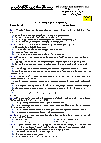 Đề luyện thi THPT Quốc gia 2020 môn Lịch sử 12 - Đề số 12 (Có đáp án)