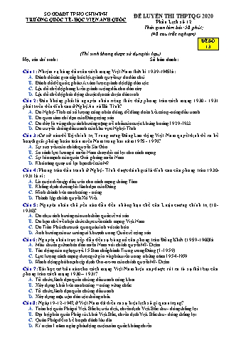 Đề luyện thi THPT Quốc gia 2020 môn Lịch sử 12 - Đề số 13 (Có đáp án)
