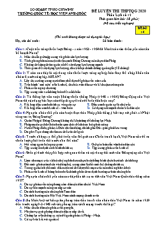 Đề luyện thi THPT Quốc gia 2020 môn Lịch sử 12 - Đề số 14 (Có đáp án)