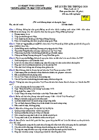 Đề luyện thi THPT Quốc gia 2020 môn Lịch sử 12 - Đề số 15 (Có đáp án)