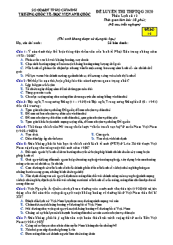 Đề luyện thi THPT Quốc gia 2020 môn Lịch sử 12 - Đề số 16 (Có đáp án)