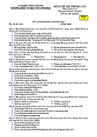 Đề luyện thi THPT Quốc gia 2020 môn Lịch sử 12 - Đề số 17 (Có đáp án)