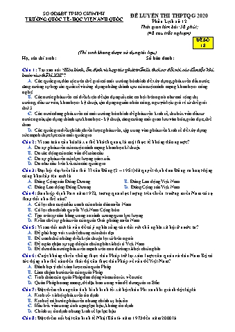 Đề luyện thi THPT Quốc gia 2020 môn Lịch sử 12 - Đề số 18 (Có đáp án)