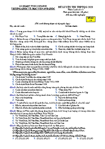 Đề luyện thi THPT Quốc gia 2020 môn Lịch sử 12 - Đề số 19 (Có đáp án)