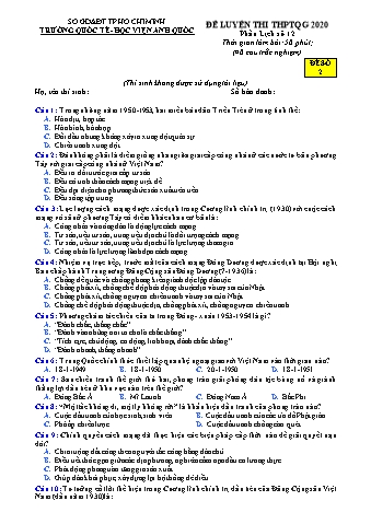 Đề luyện thi THPT Quốc gia 2020 môn Lịch sử 12 - Đề số 2 (Có đáp án)