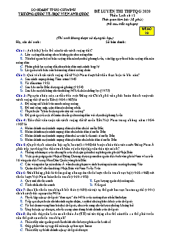 Đề luyện thi THPT Quốc gia 2020 môn Lịch sử 12 - Đề số 20 (Có đáp án)