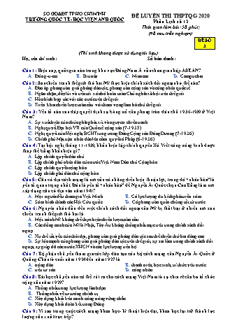 Đề luyện thi THPT Quốc gia 2020 môn Lịch sử 12 - Đề số 3 (Có đáp án)