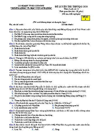 Đề luyện thi THPT Quốc gia 2020 môn Lịch sử 12 - Đề số 4 (Có đáp án)