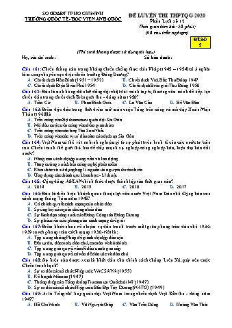 Đề luyện thi THPT Quốc gia 2020 môn Lịch sử 12 - Đề số 5 (Có đáp án)