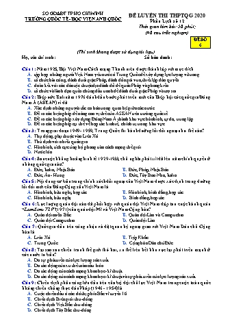 Đề luyện thi THPT Quốc gia 2020 môn Lịch sử 12 - Đề số 6 (Có đáp án)