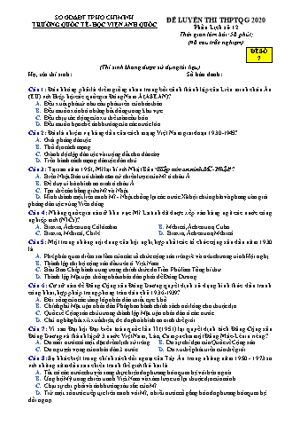 Đề luyện thi THPT Quốc gia 2020 môn Lịch sử 12 - Đề số 7 (Có đáp án)