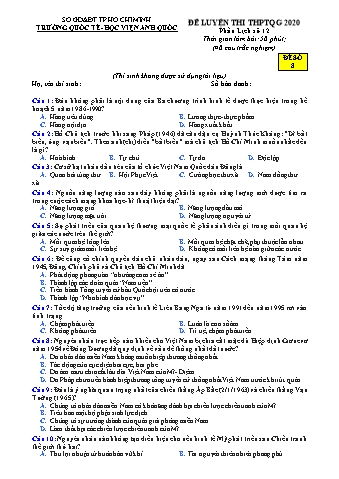 Đề luyện thi THPT Quốc gia 2020 môn Lịch sử 12 - Đề số 8 (Có đáp án)