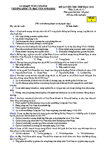 Đề luyện thi THPT Quốc gia 2020 môn Lịch sử 12 - Đề số 9 (Có đáp án)